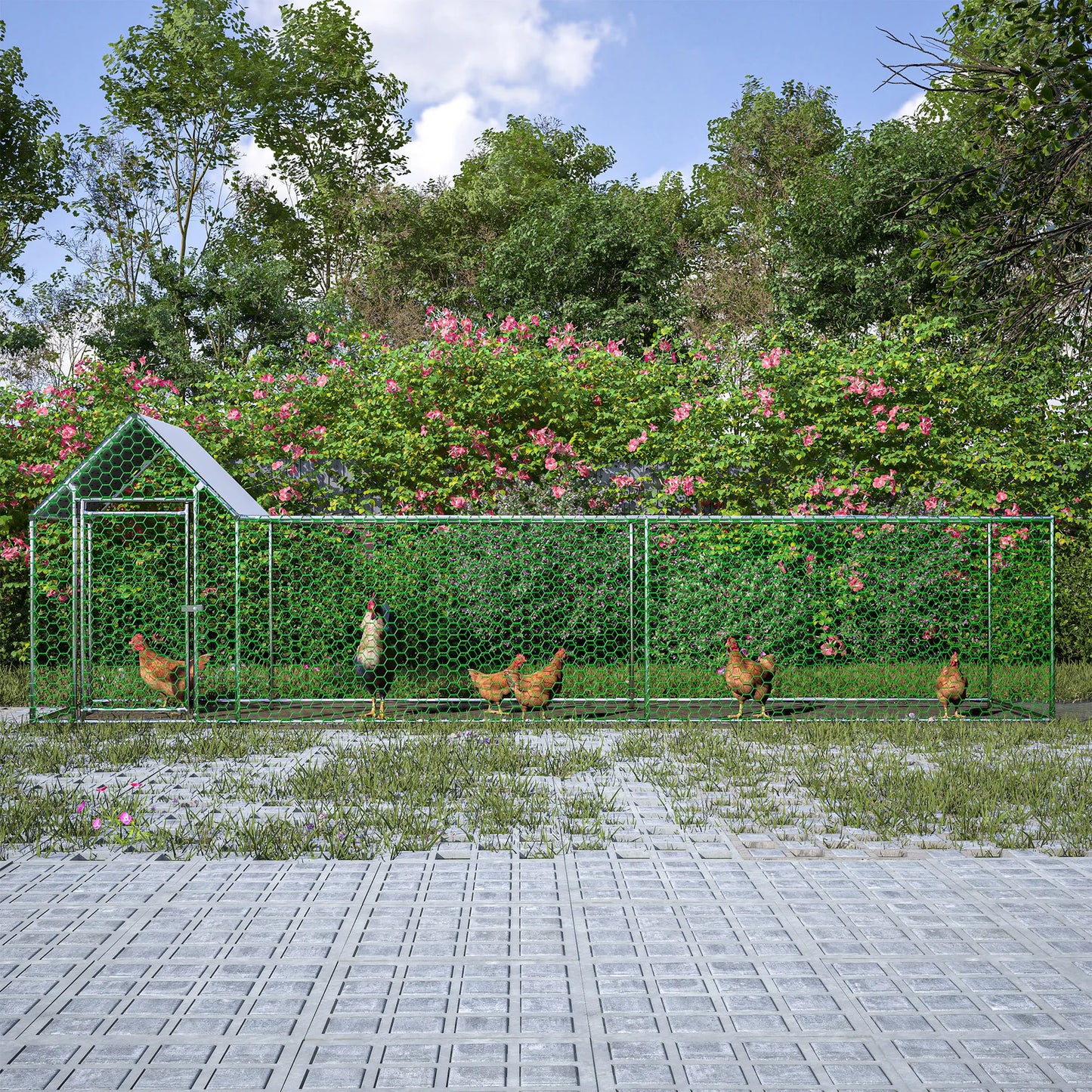 Metal Chicken Coop Run With Cover Durable Steel Frame PVC Coated Mesh