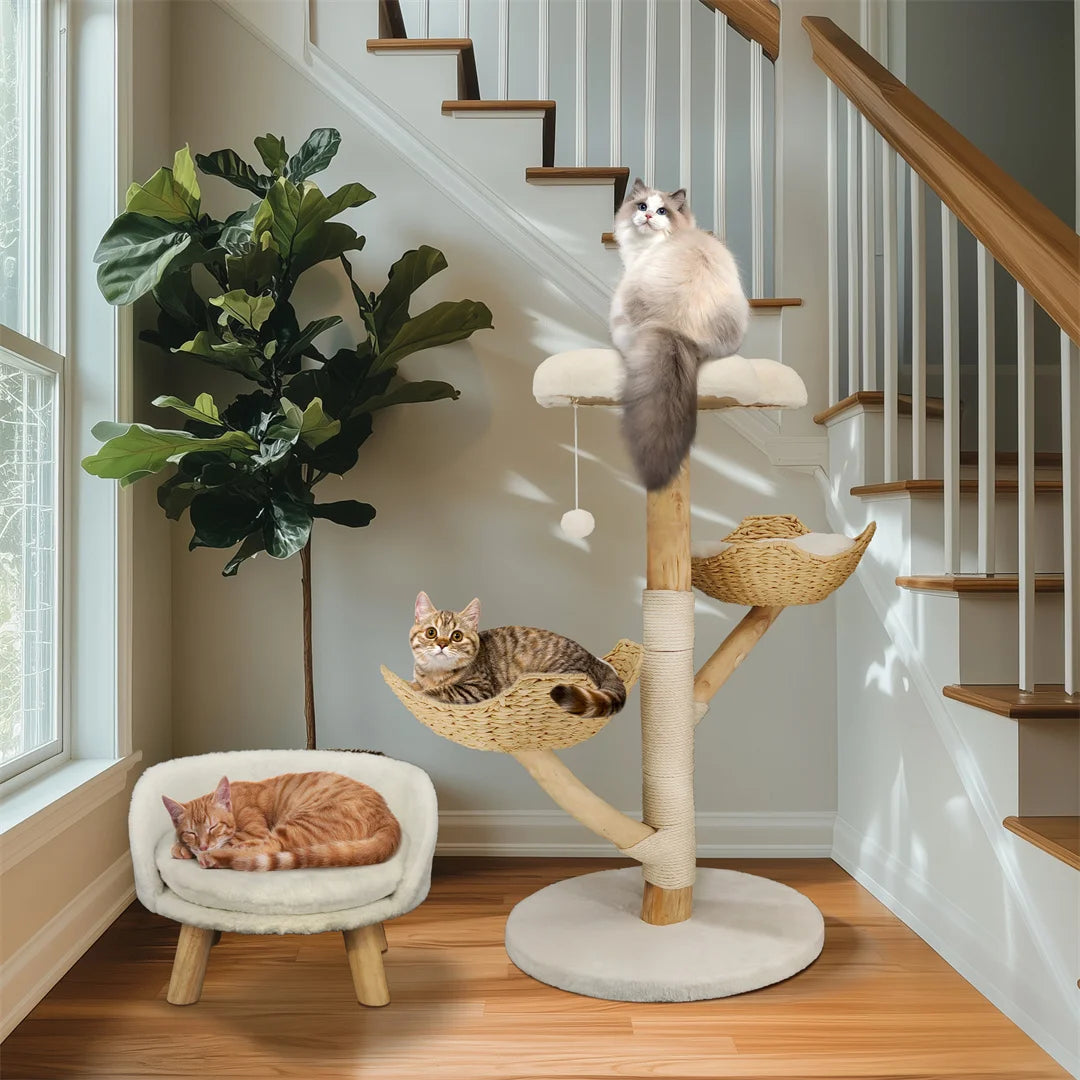 BINGOPAW Modern Cat Tree with Scratching Post and Activity Center