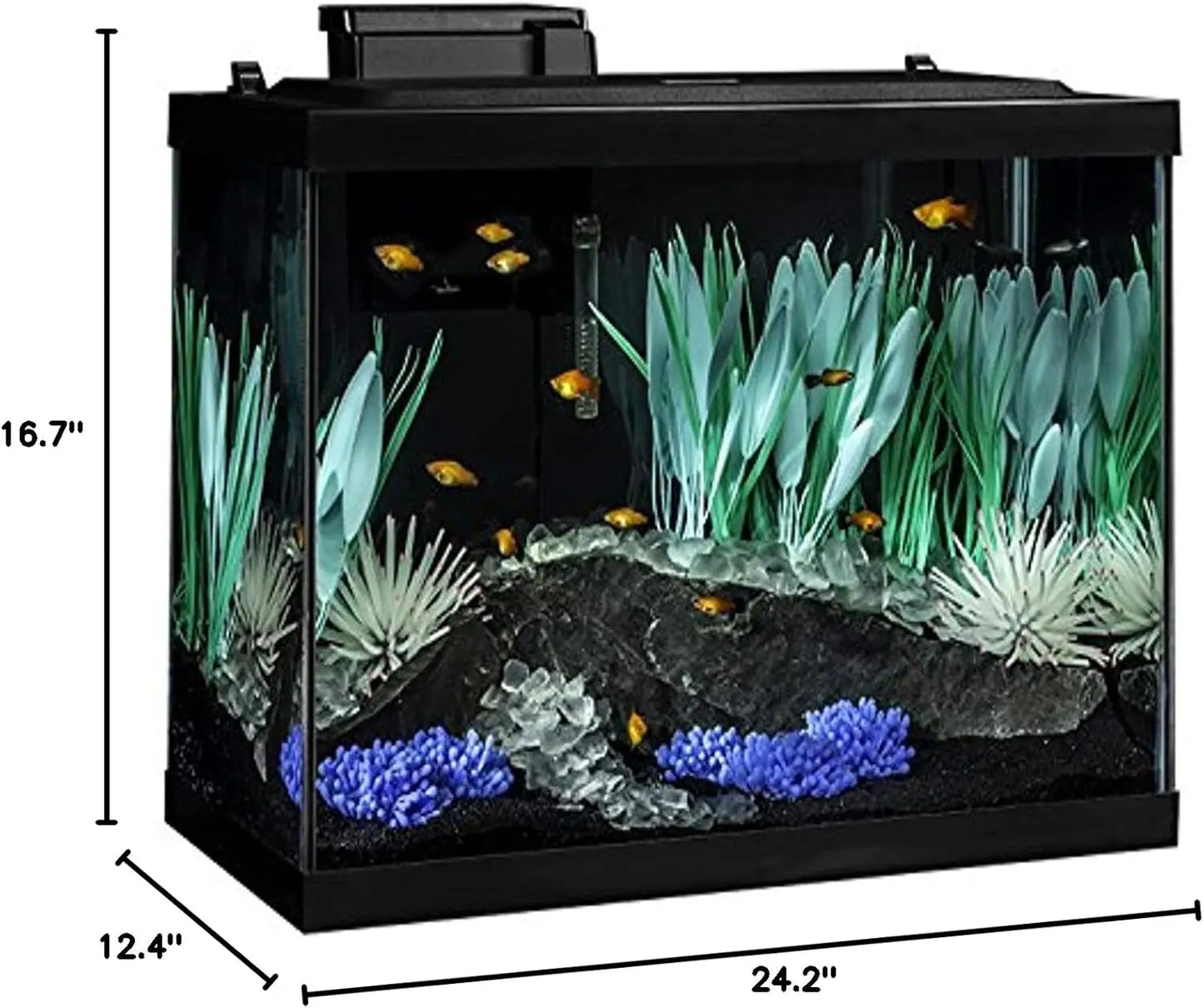 Aquarium Kit With Led Lighting And Decor For Freshwater Tanks