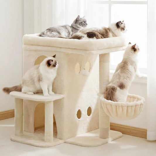 Nbvcx 25.6 Inch Dual Condo Cat Tower With Sisal Posts And Basket