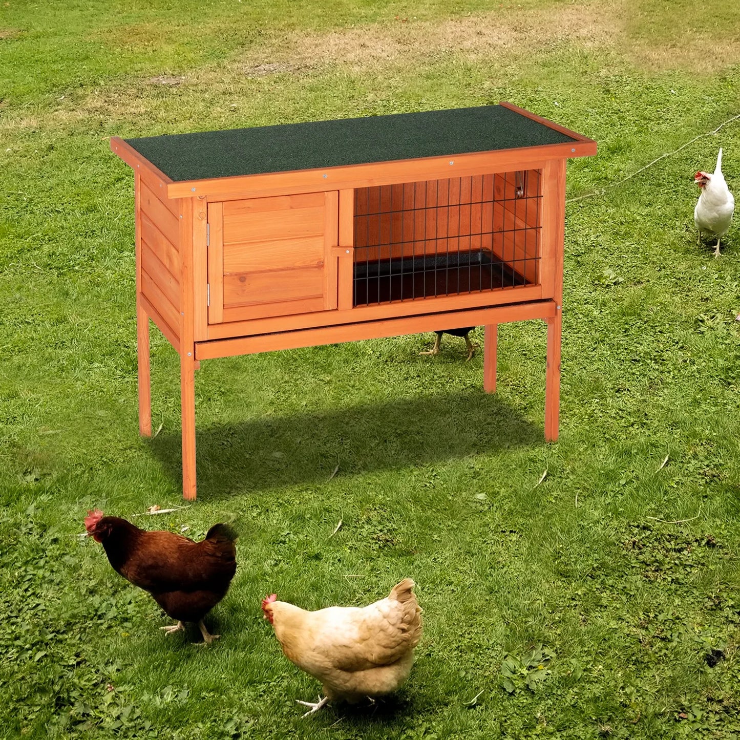 Wooden Chicken Coop With Removable Sliding Tray And Outdoor Run