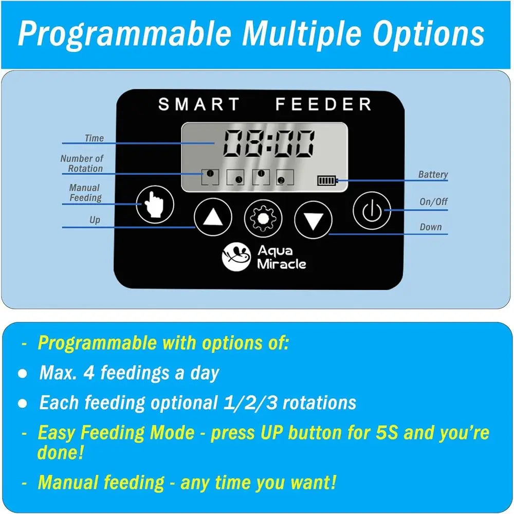 Automatic Aquarium Fish Feeder With Programmable Timer And Digital Display