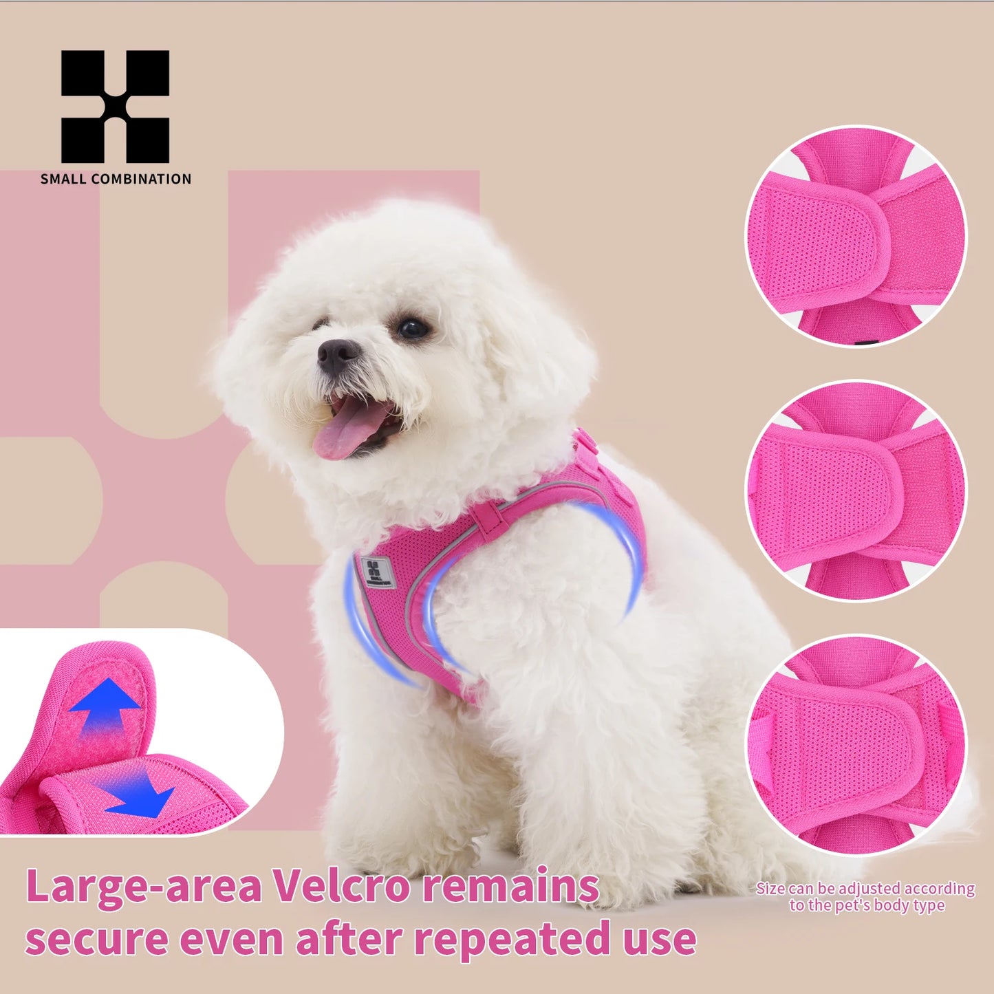 Small Combination Dog Harness Leash Set Reflective Adjustable