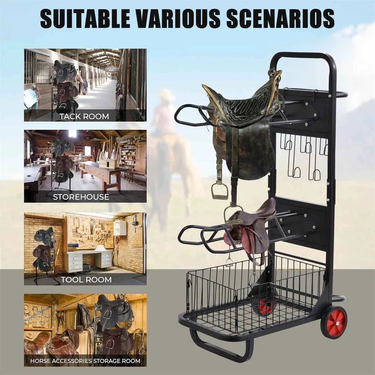 Horse Saddle Rack Portable Stand With Wheels Heavy Duty Cart