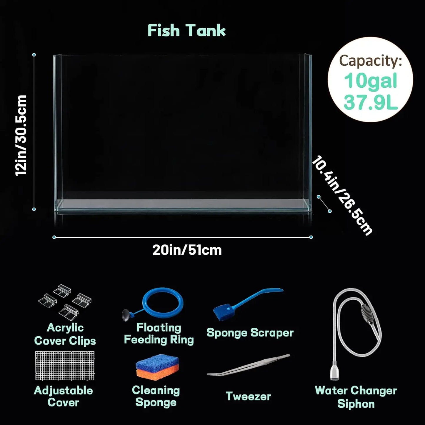 Rimless Glass Betta Aquarium With Cover Feeding Ring Cleaning Tools