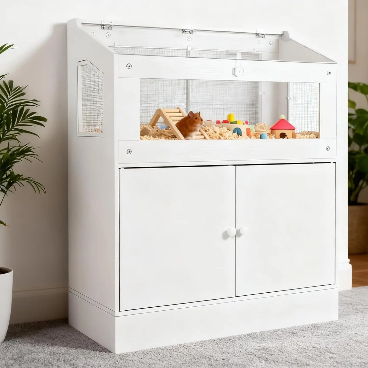 MeterMall Hamster Cage With Acrylic Panels And Storage Cabinet
