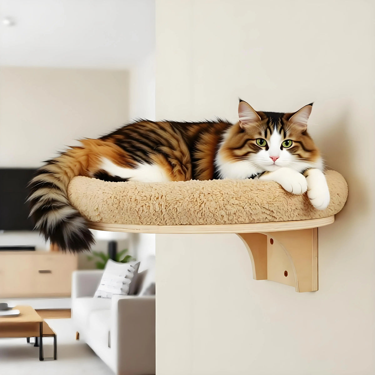 Solid Wooden Wall Mounted Cat Ladder And Hammock With Scratching Post