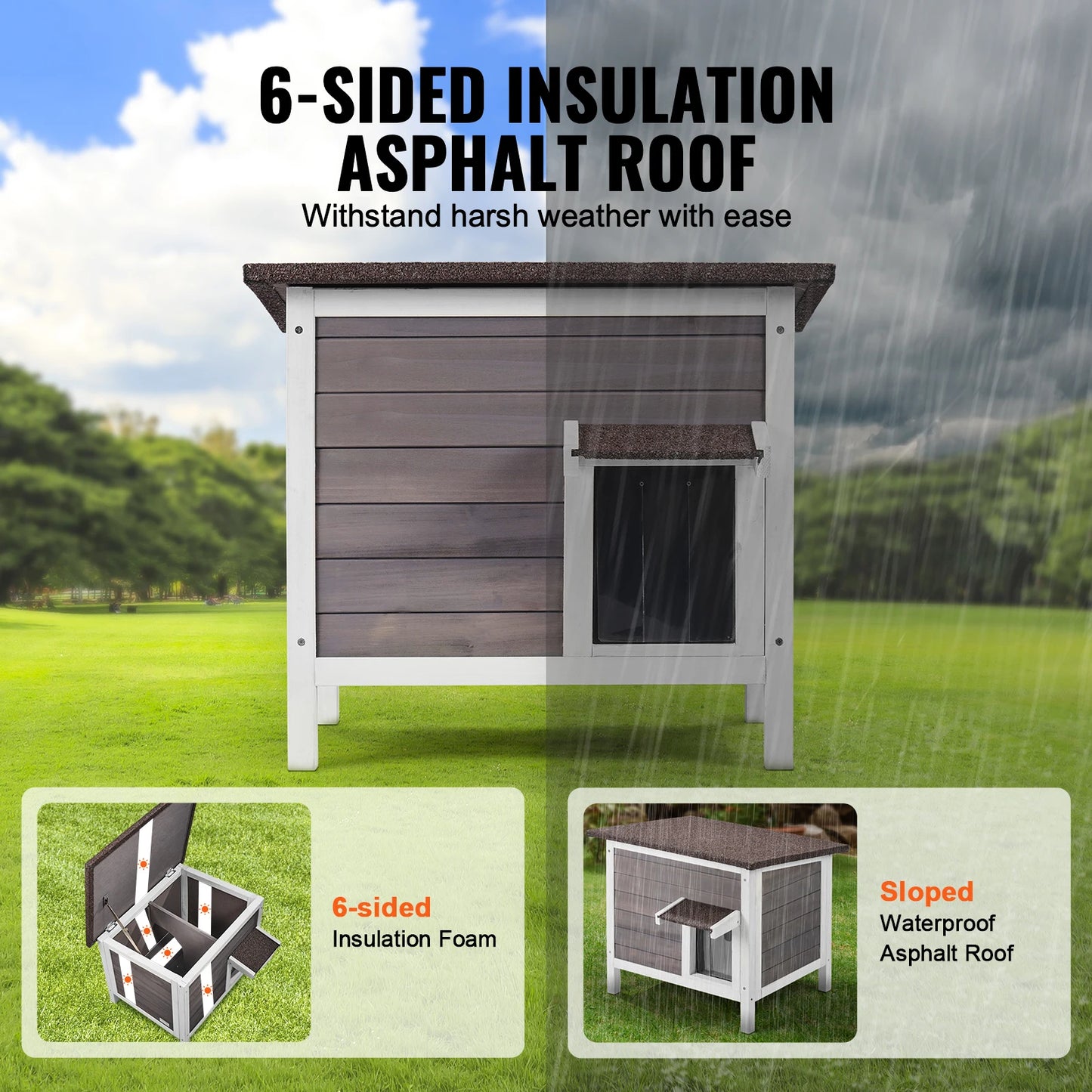 SucceBuy Outdoor Cat House Weatherproof Wooden Shelter With Insulation