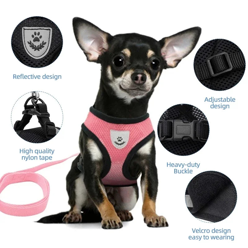 Mesh Vest Harness Adjustable Breathable Reflective Small Dog Cat Safe Polyester Summer Outdoor