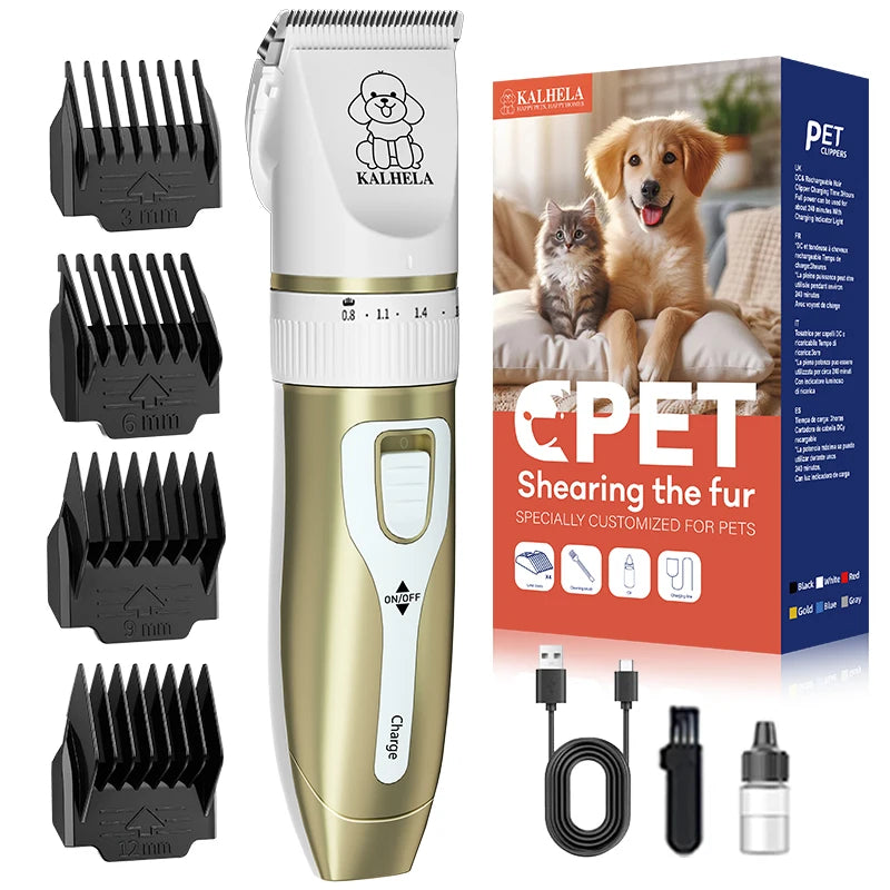 Rechargeable low-noise cordless electric pet trimmer, used for grooming dogs and cats' fur. Dog fur trimmer kit, suitable for various sizes and lengths of pet fur. Pet fur trimmer, must-have for families, gift