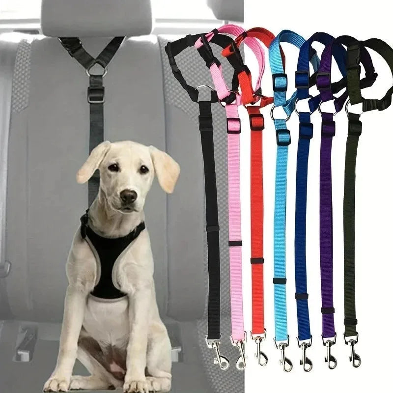 Solid Color Pet Car Seat Belt Nylon Lead Leash Backseat Safety Belt Adjustable Dogs Harness Collar Pet Accessories dog accessories waterproof leash ハーネス&リードセット dog collar