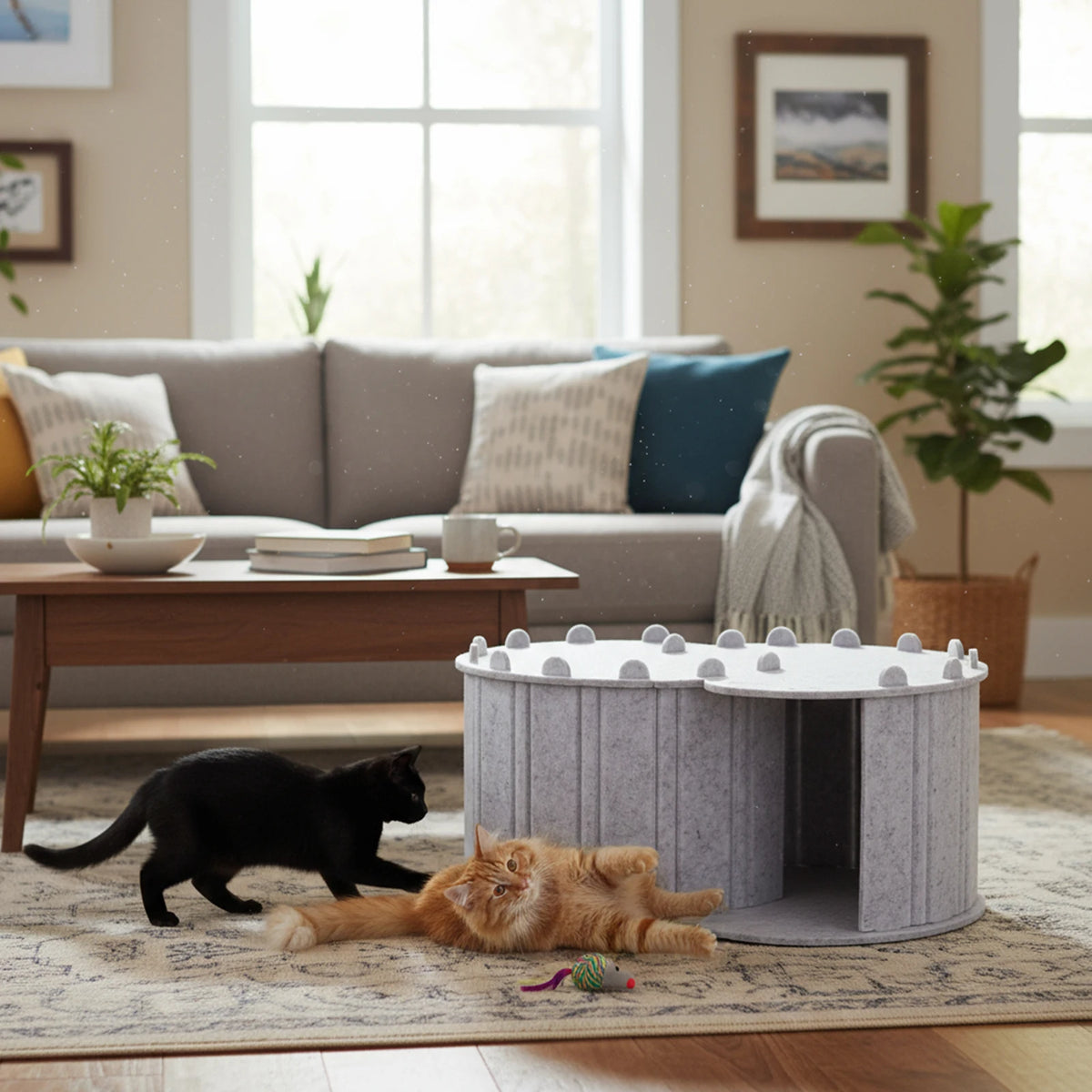 Cat Tunnel Bed Felt Peekaboo Cat Cave Semi-enclosed Foldable Pet House for Cats & Kittens
