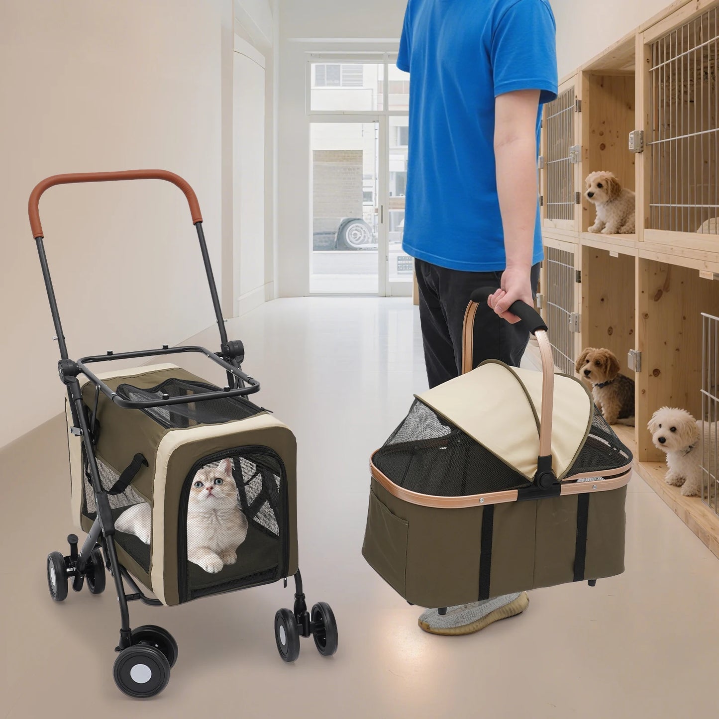 3-in-1 Multifunctional Foldable Pet Stroller With Two Carriers 77lbs