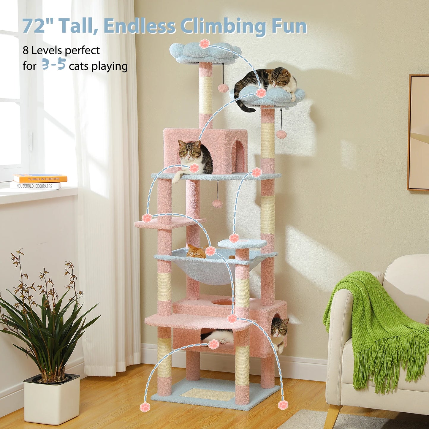 PETEPELA Cat Tree Tower With Sisal Posts And Hammock