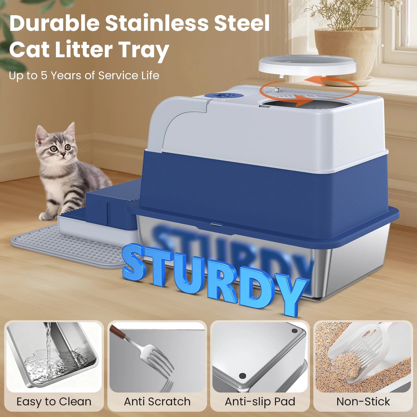 Cityflee Stainless Steel Cat Litter Box with Lid and Scoop