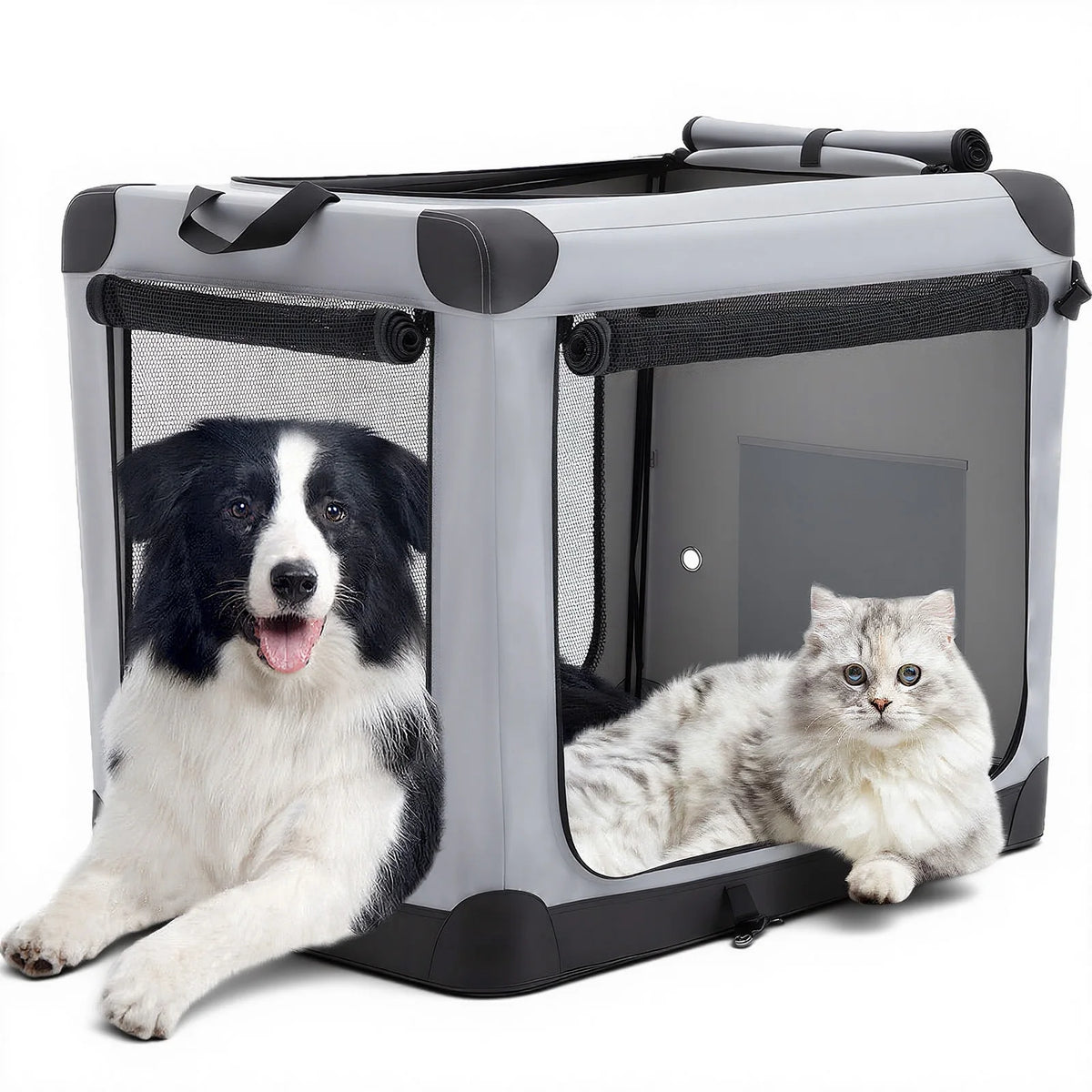 JHK Foldable Soft Dog Crate Portable Three Door Pet Kennel