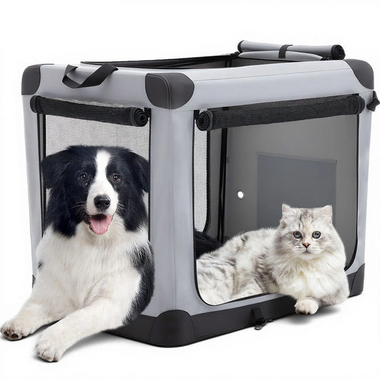 JHK Foldable Soft Dog Crate Portable Three Door Pet Kennel