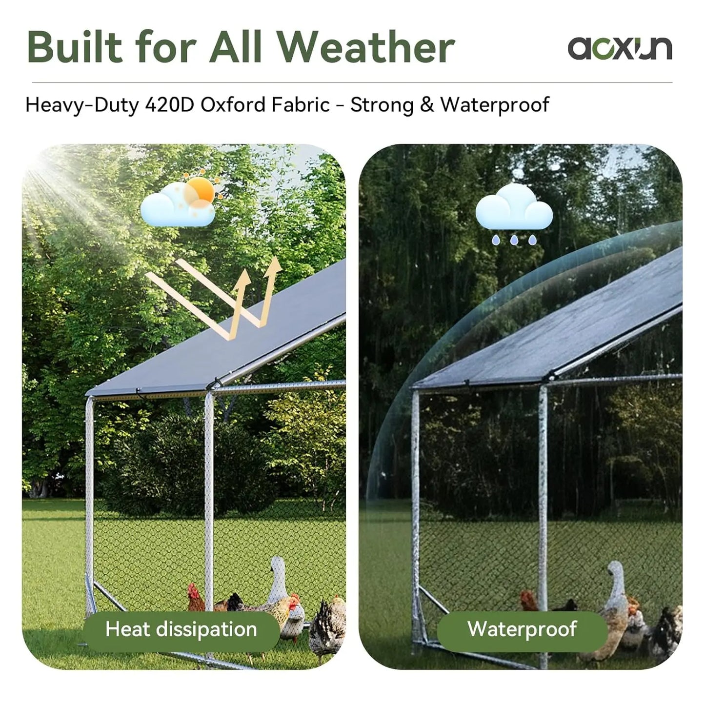 Sturdy Metal Chicken Coop With Outdoor Run And Spire Roof Enclosure