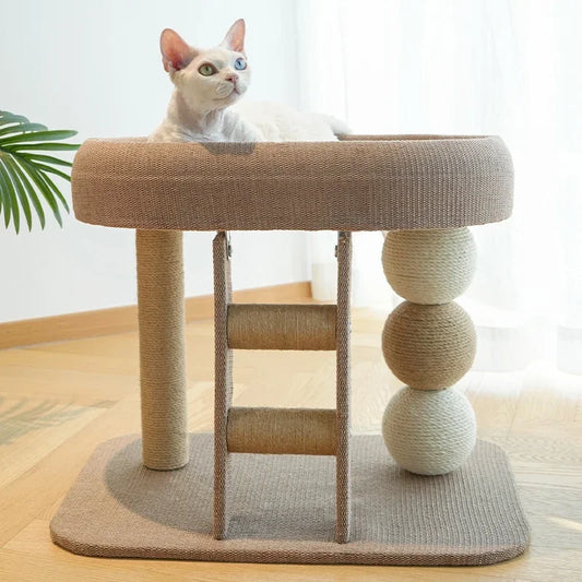 Cat Scratching Post With Sisal Board And Plush Bed