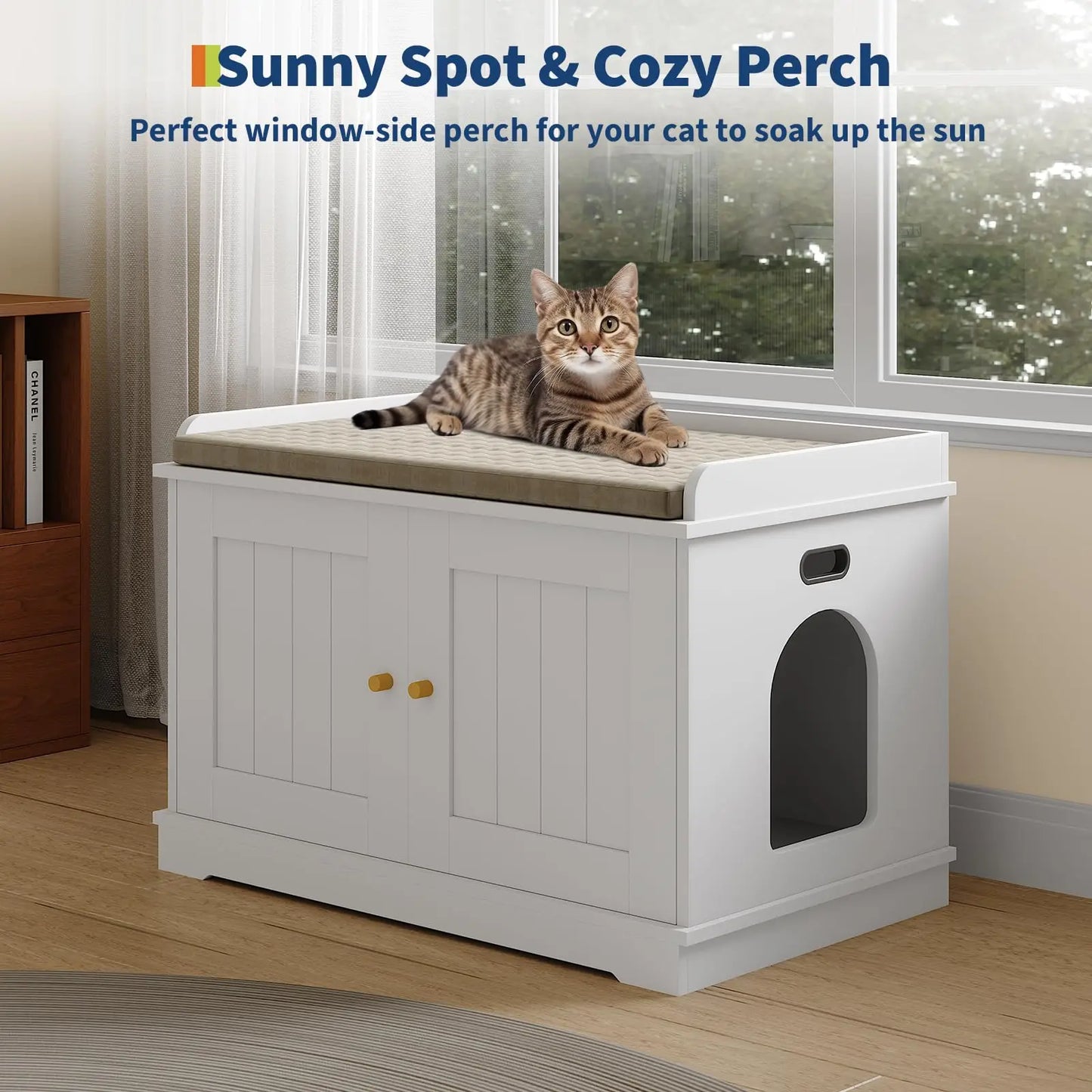 HiMISS Wooden Cat Litter Box Enclosure With Barn Door Ventilated