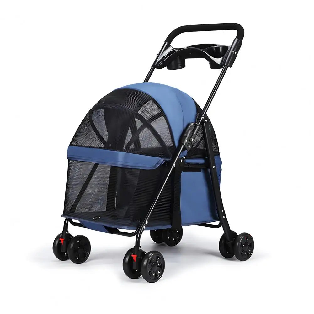 Four-Wheel Pet Stroller For Dogs And Cats Foldable Cup Holder