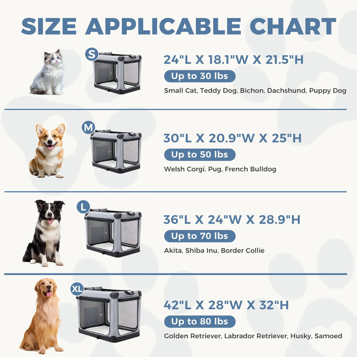 JHK Foldable Soft Dog Crate Portable Three Door Pet Kennel