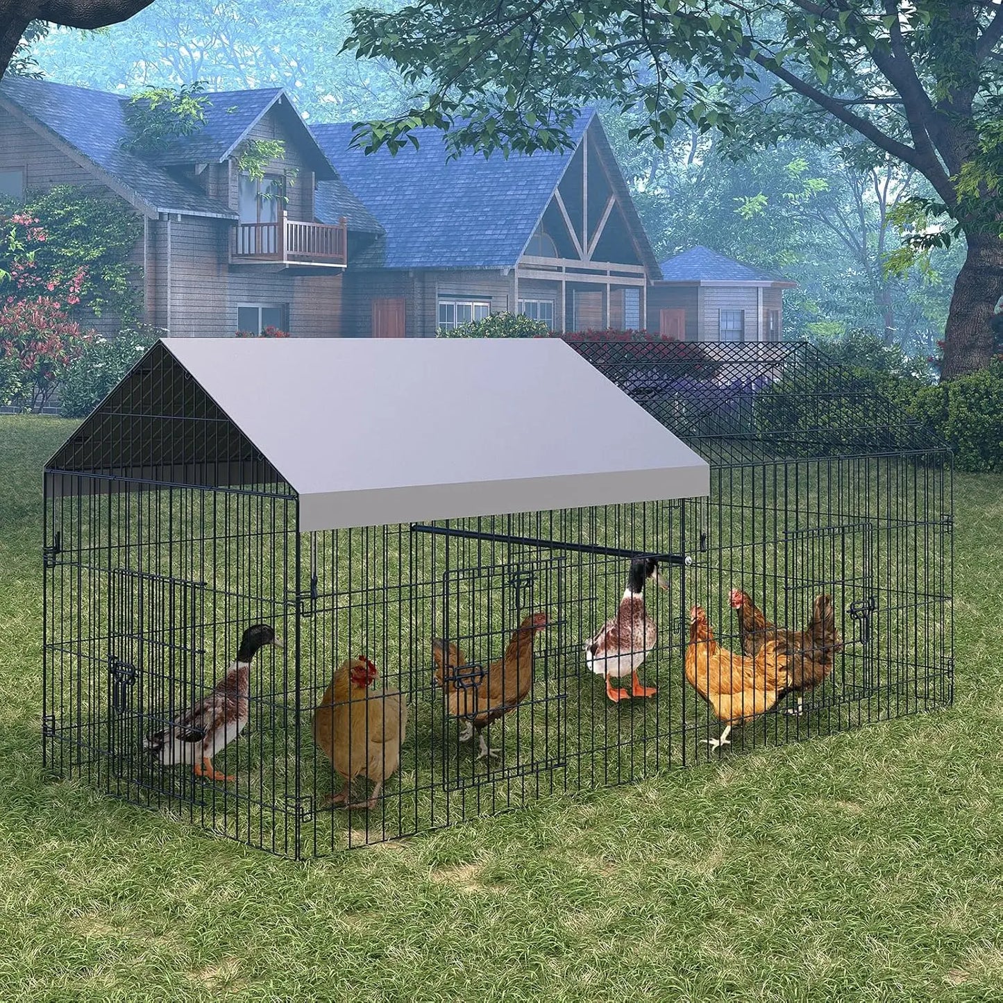 Metal Chicken Coop, Metal Chicken Cage For Outdoor Backyard Farm Rabbit Duck, Portable Poultry Cage, Chicken Run For Yard
