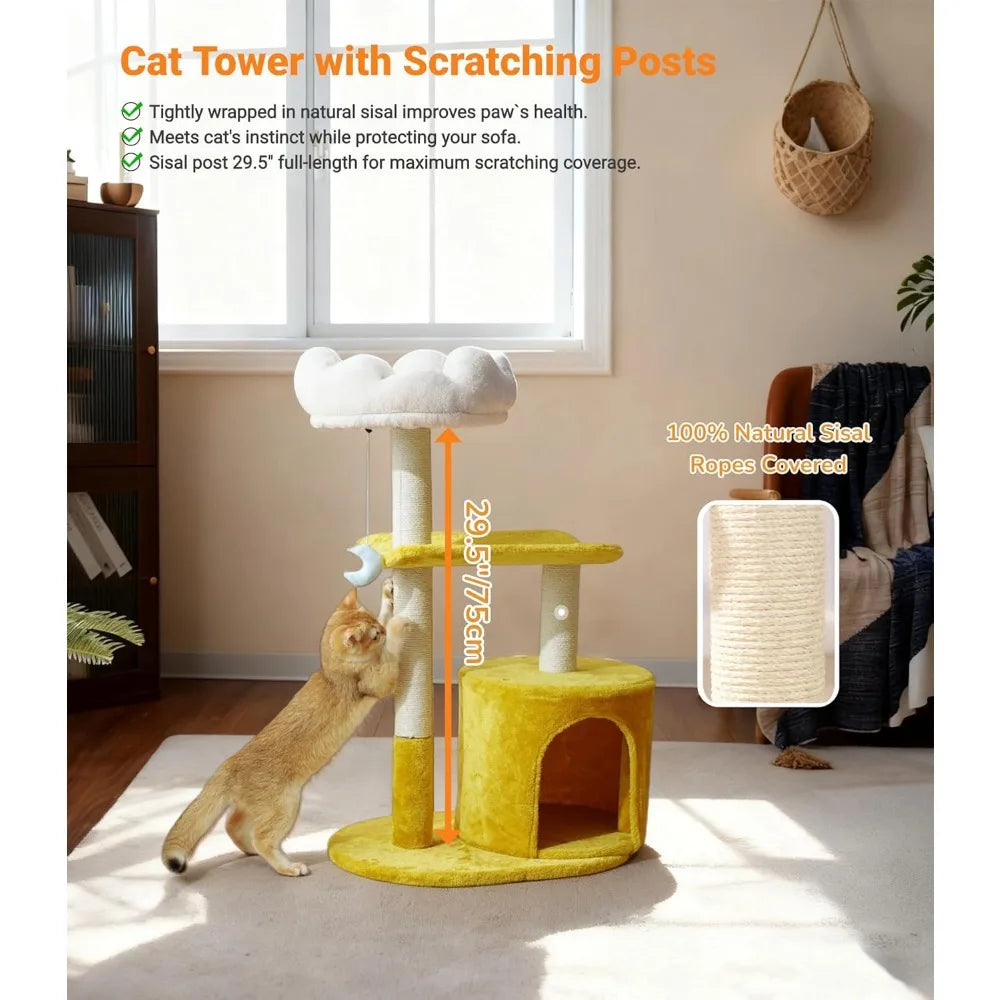 Nbvcx 33 Inch Multi Level Cat Tree With Cozy Padded Bed And Scratching Posts