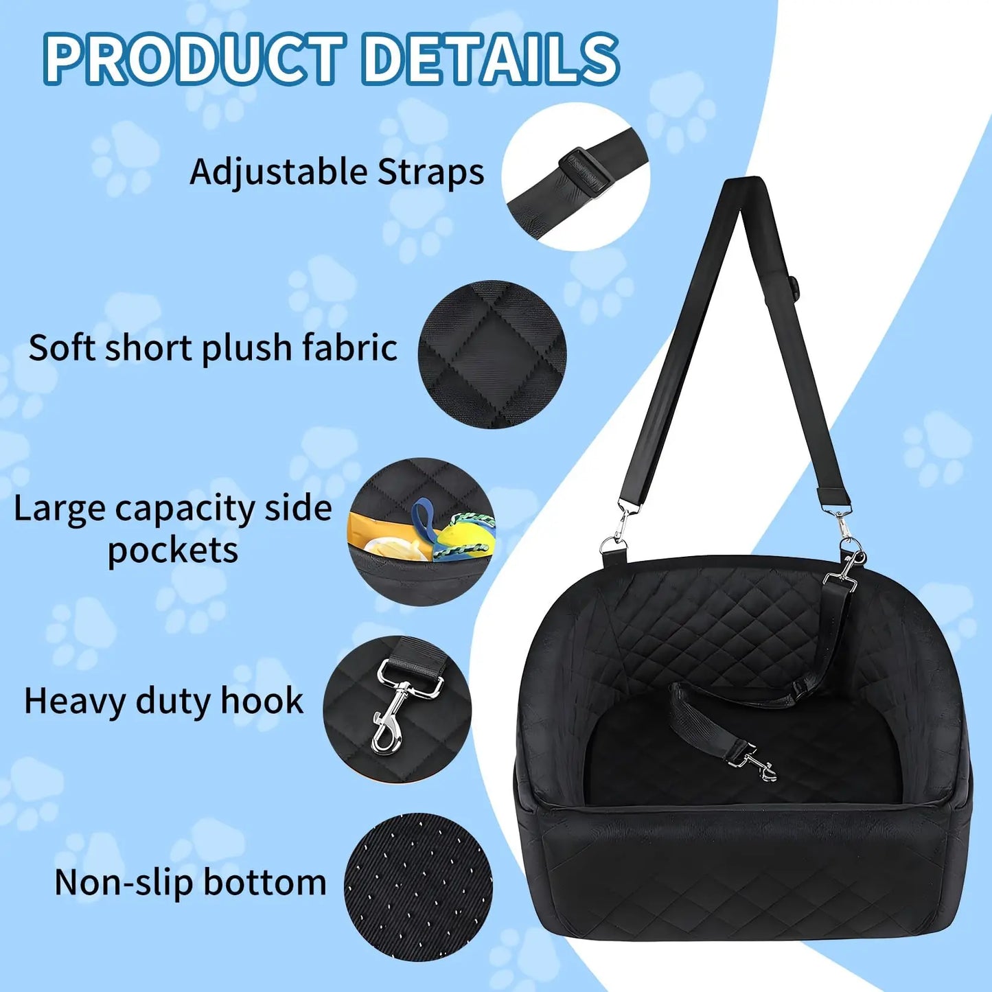 HiMISS Dog Booster Car Seat With Detachable Washable Bed And Safety Belt