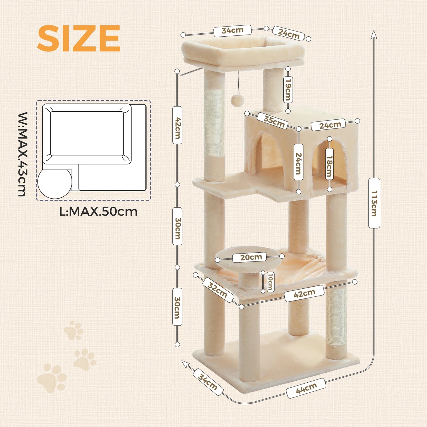 PEQULTI 5 Level Cat Tree Tower With Top Perch And Hammock