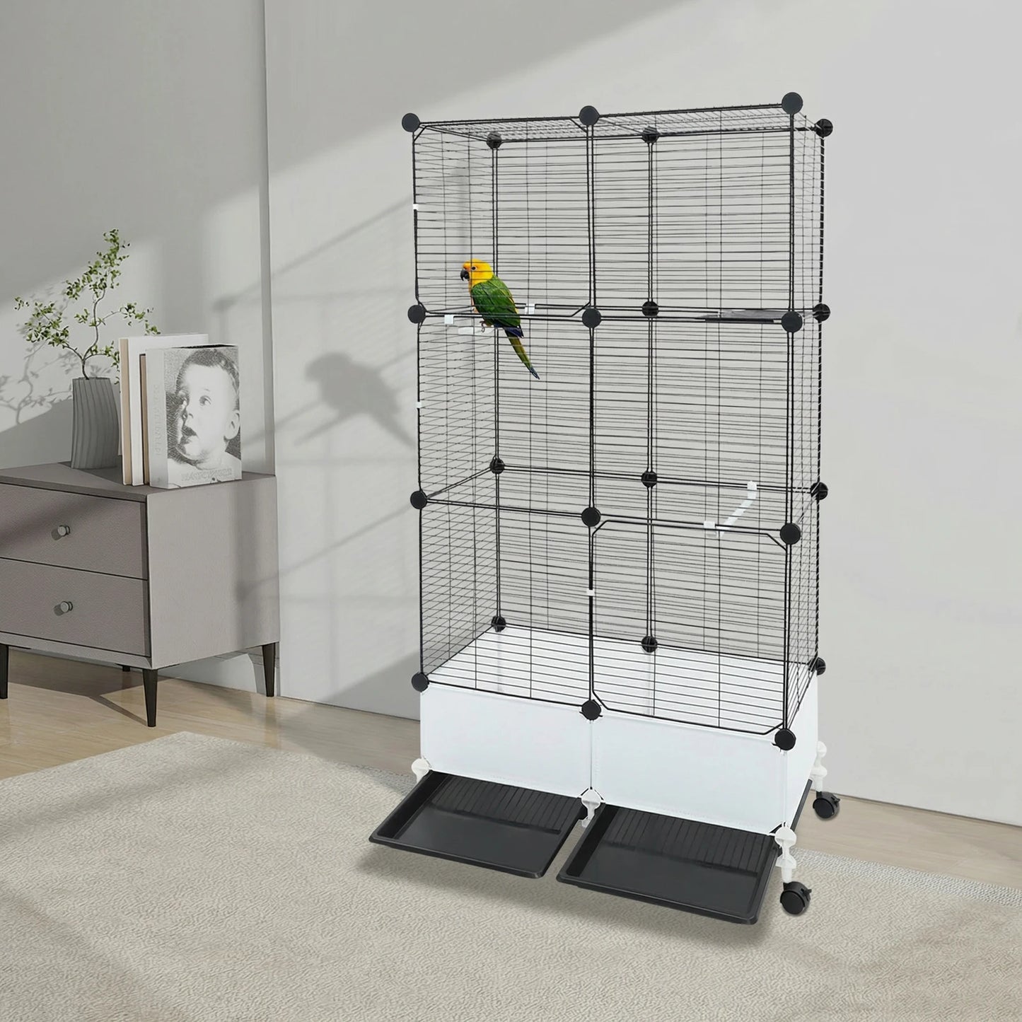 Large Parrot Cage With Splash Guard And Six Locking Wheels