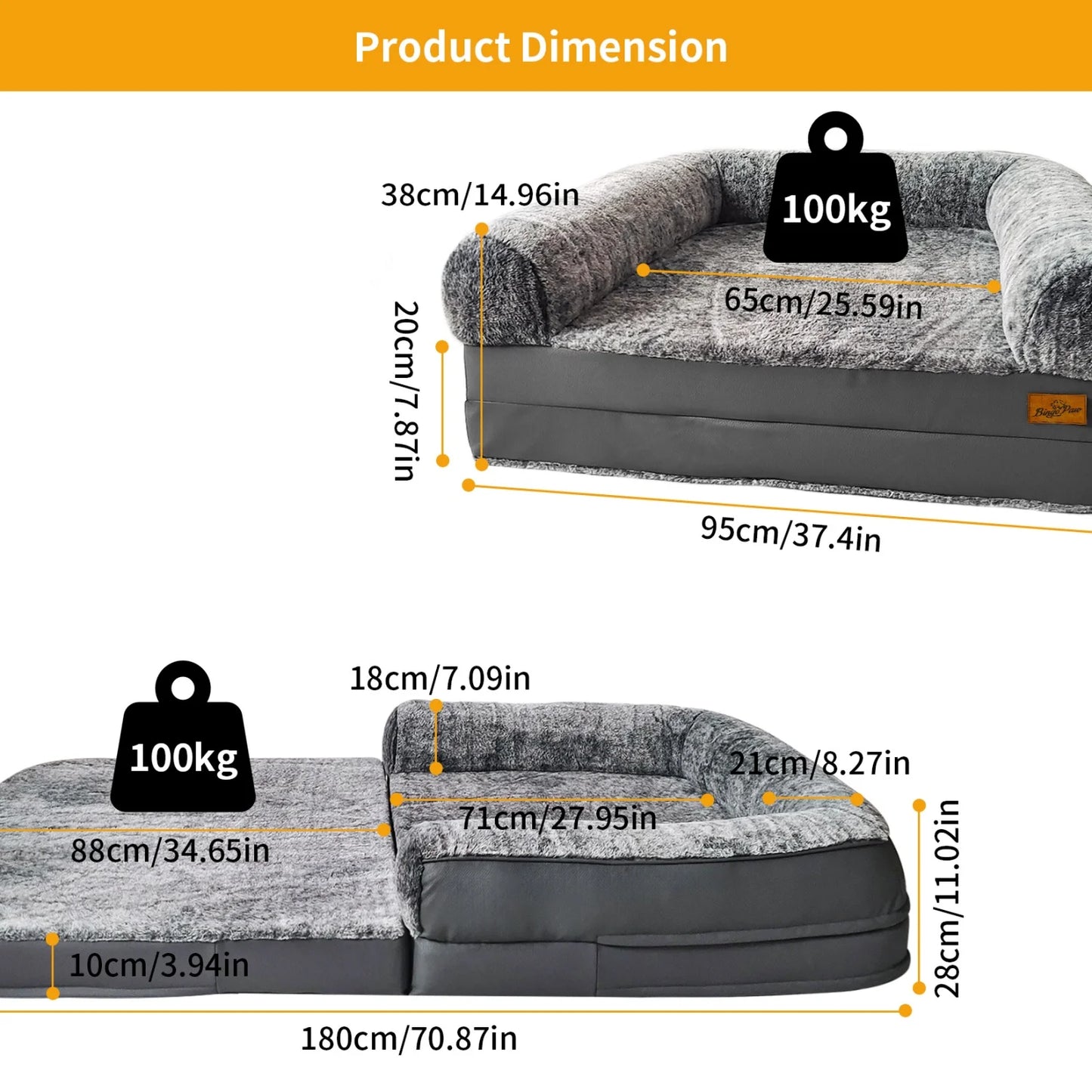 BINGOPAW Orthopedic Foldable Dog Bed With Plush Cushion And Bolster