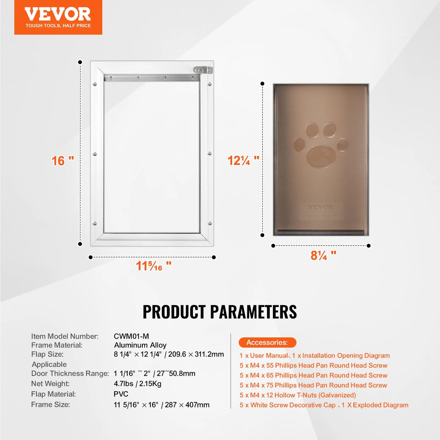 SucceBuy Aluminum Pet Door With Lockable Flap Weatherproof