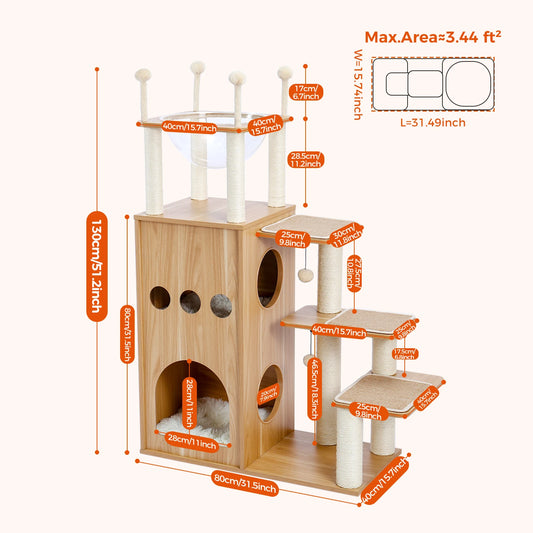 Multi-Level Cat Tree Indoor Wood Cat Tower With Scratching Posts