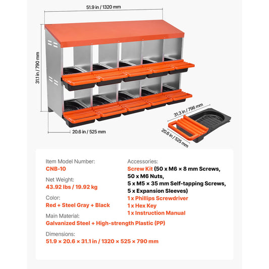 SucceBuy Chicken Nesting Boxes Easy Egg Collection Galvanized Steel and High-Strength Plastic Roll Away Nesting Boxe for Chicken