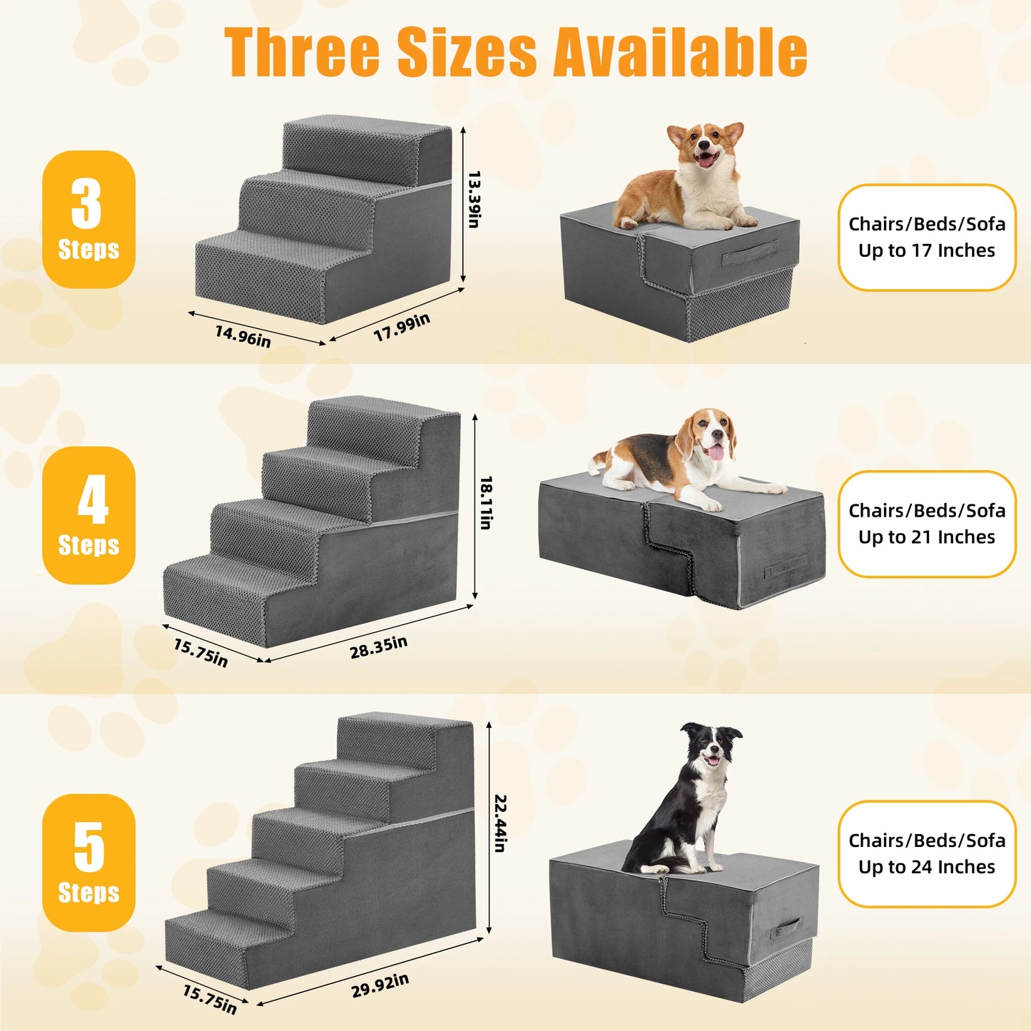 Foam Dog Stairs Ramp With Right Angled Design Indoor Non-Slip