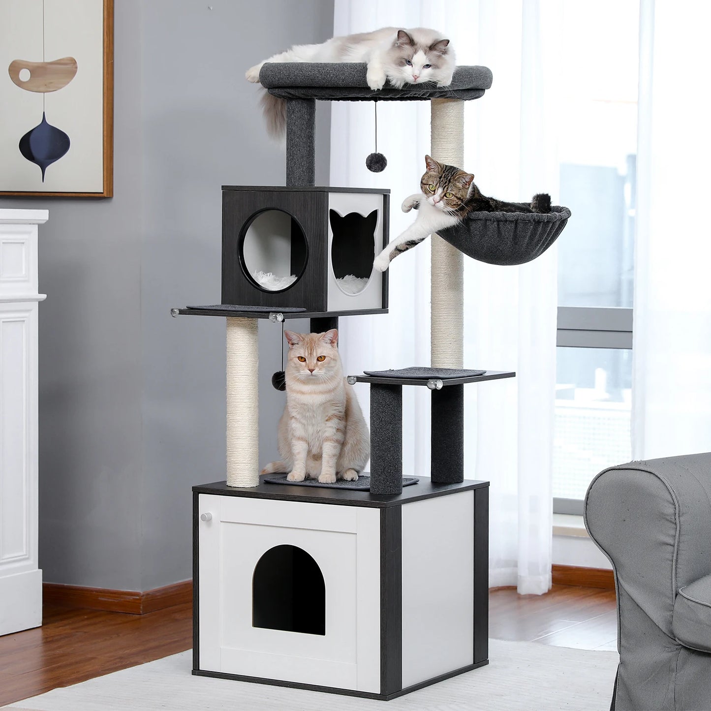 Multi-Level Cat Tree Indoor Wood Cat Tower With Scratching Posts