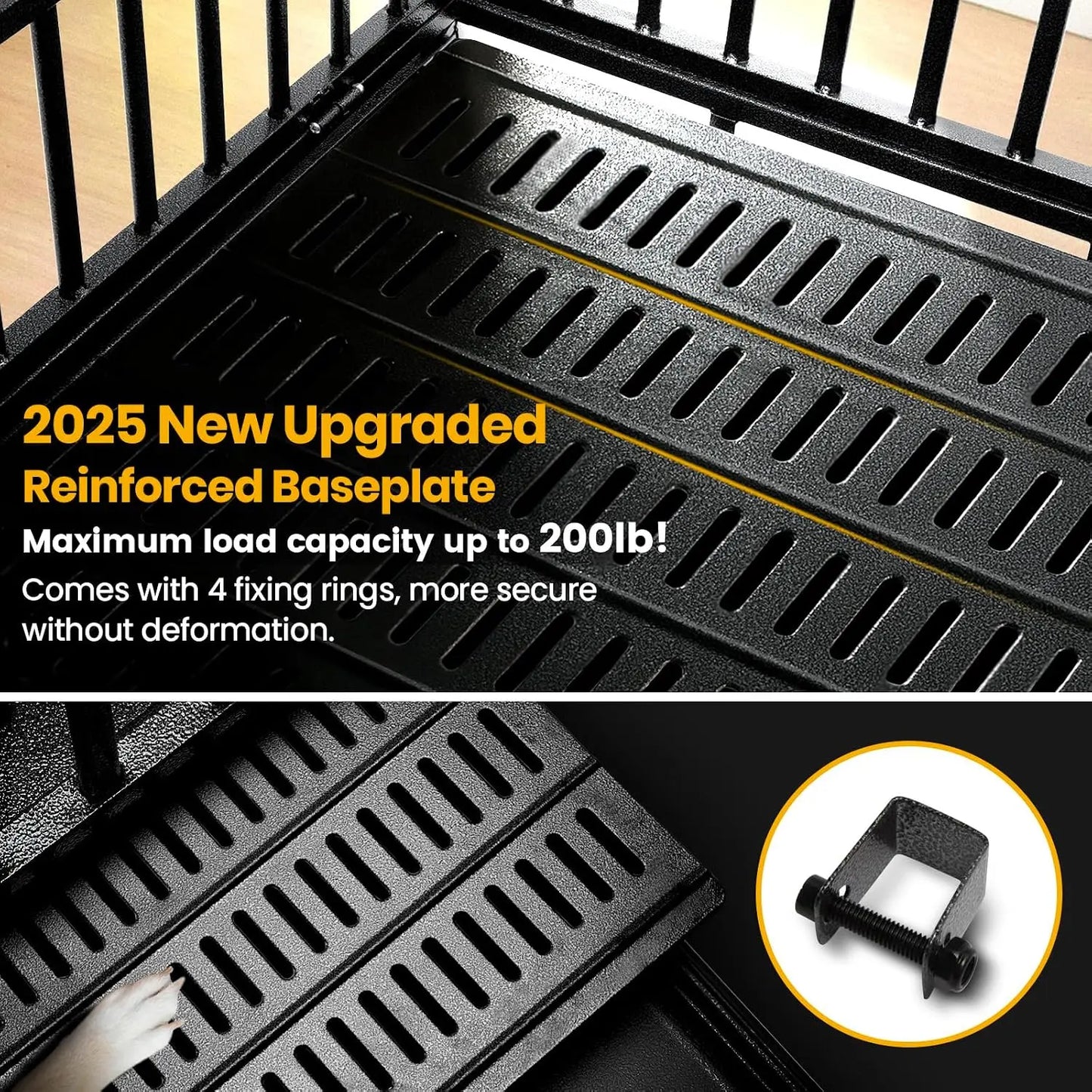 38 inch Heavy Duty Dog Crate for Large Dogs with Reinforced Baseplate, Double Door and Wheels, 200lbs Capacity