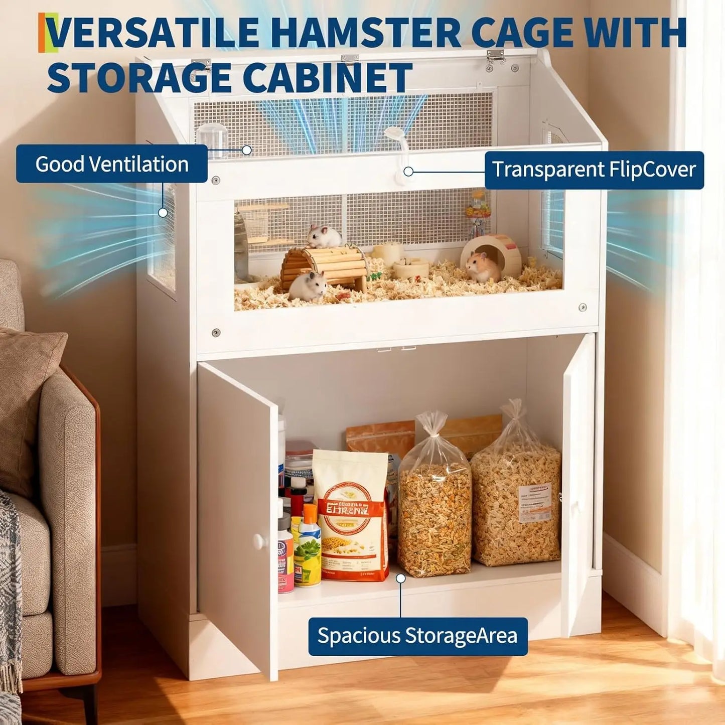 MeterMall Hamster Cage With Acrylic Panels And Storage Cabinet
