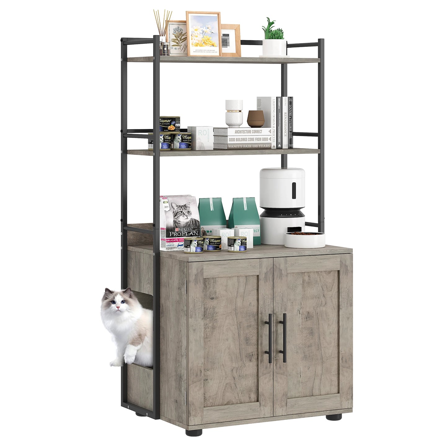 HiMISS 2 In 1 Cat Litter Box Enclosure Odor Control