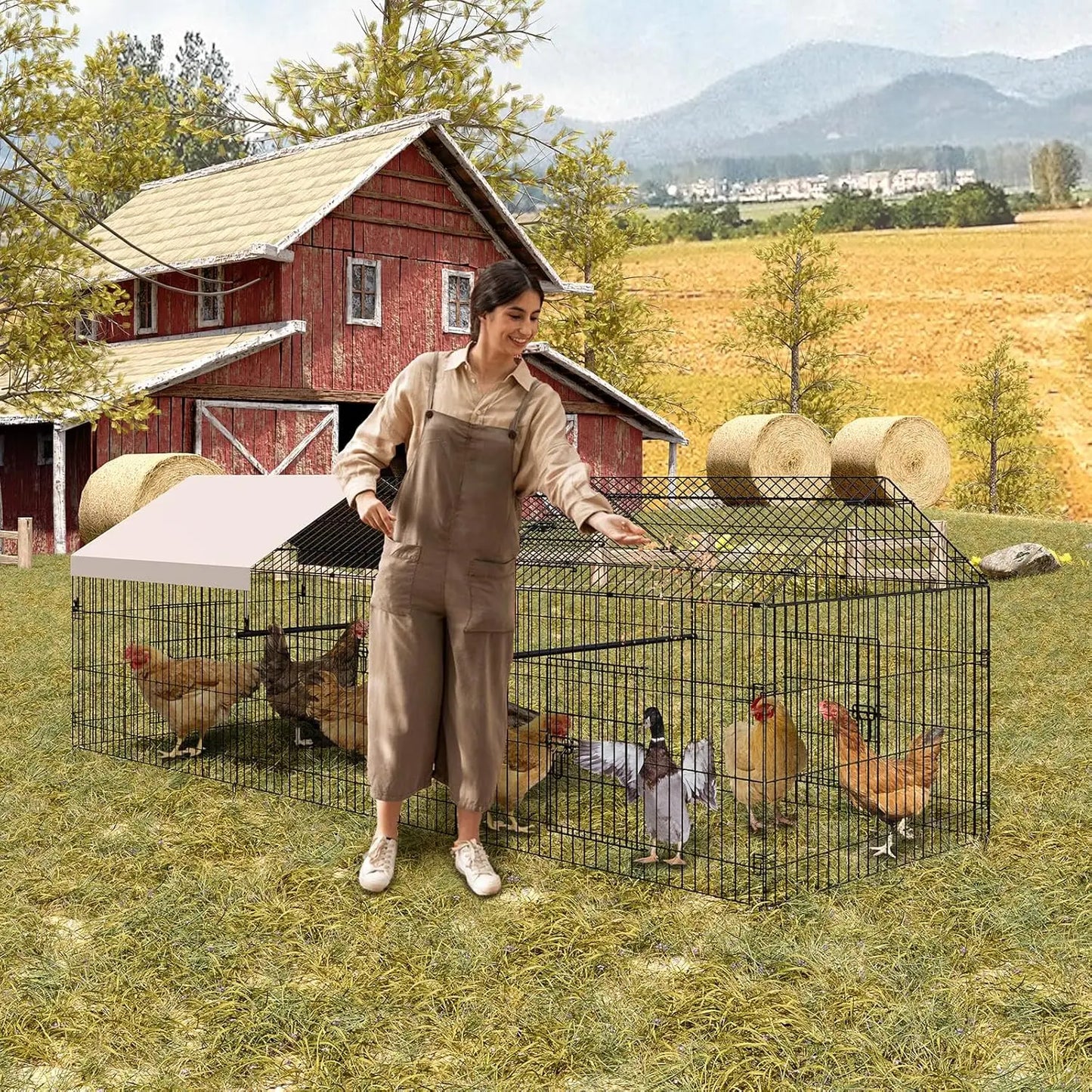 HiMISS Heavy Duty Walk-In Chicken Coop Run Enclosure Waterproof Cover