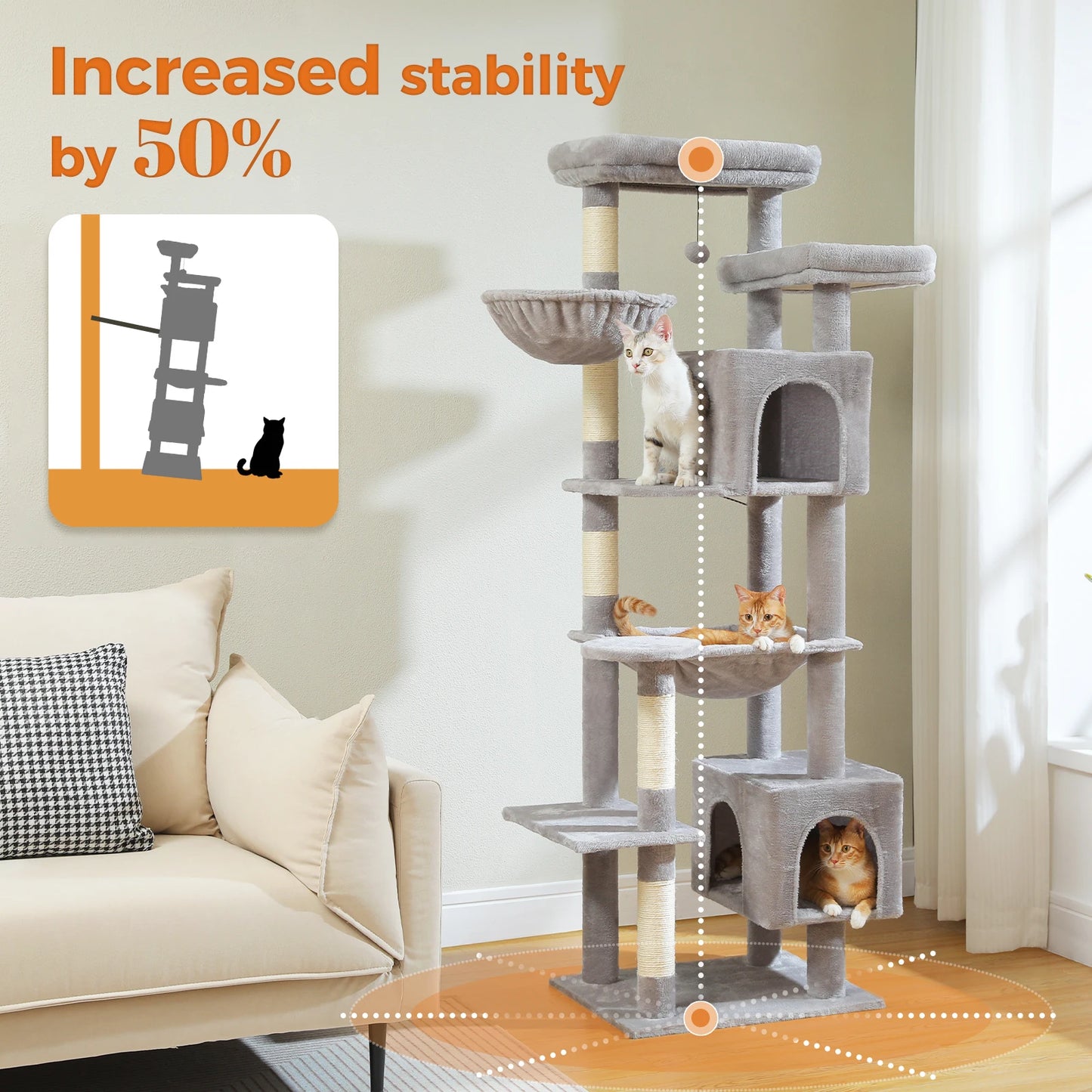 PAWZ Road Tall Cat Tree With Five Levels Hammock And Scratching Posts