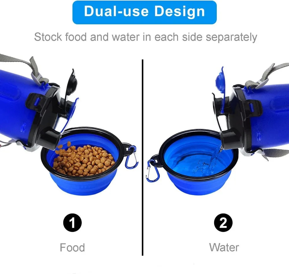 2-In-1 Dog Travel Water Bottle With Collapsible Bowls For Outdoor Activities