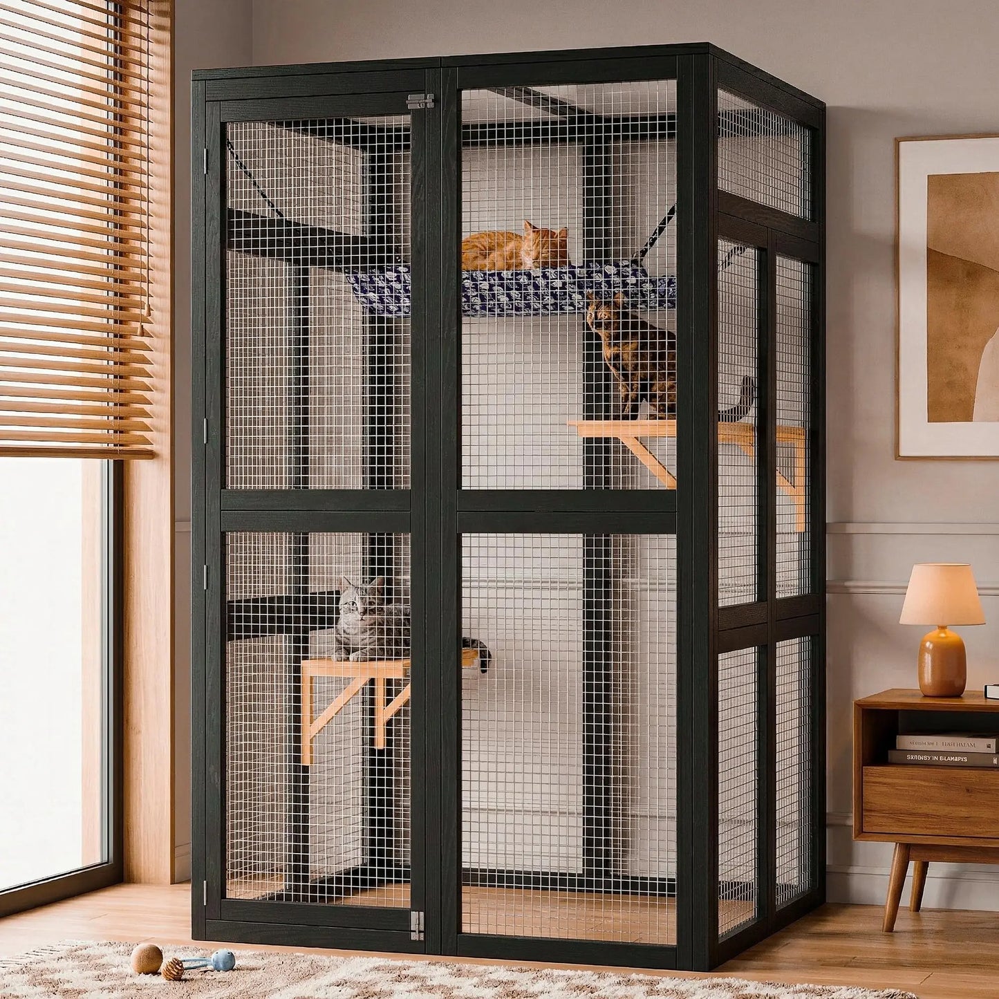 HiMISS Wooden Catio Outdoor Cat Enclosure With Wheels 3 Platforms