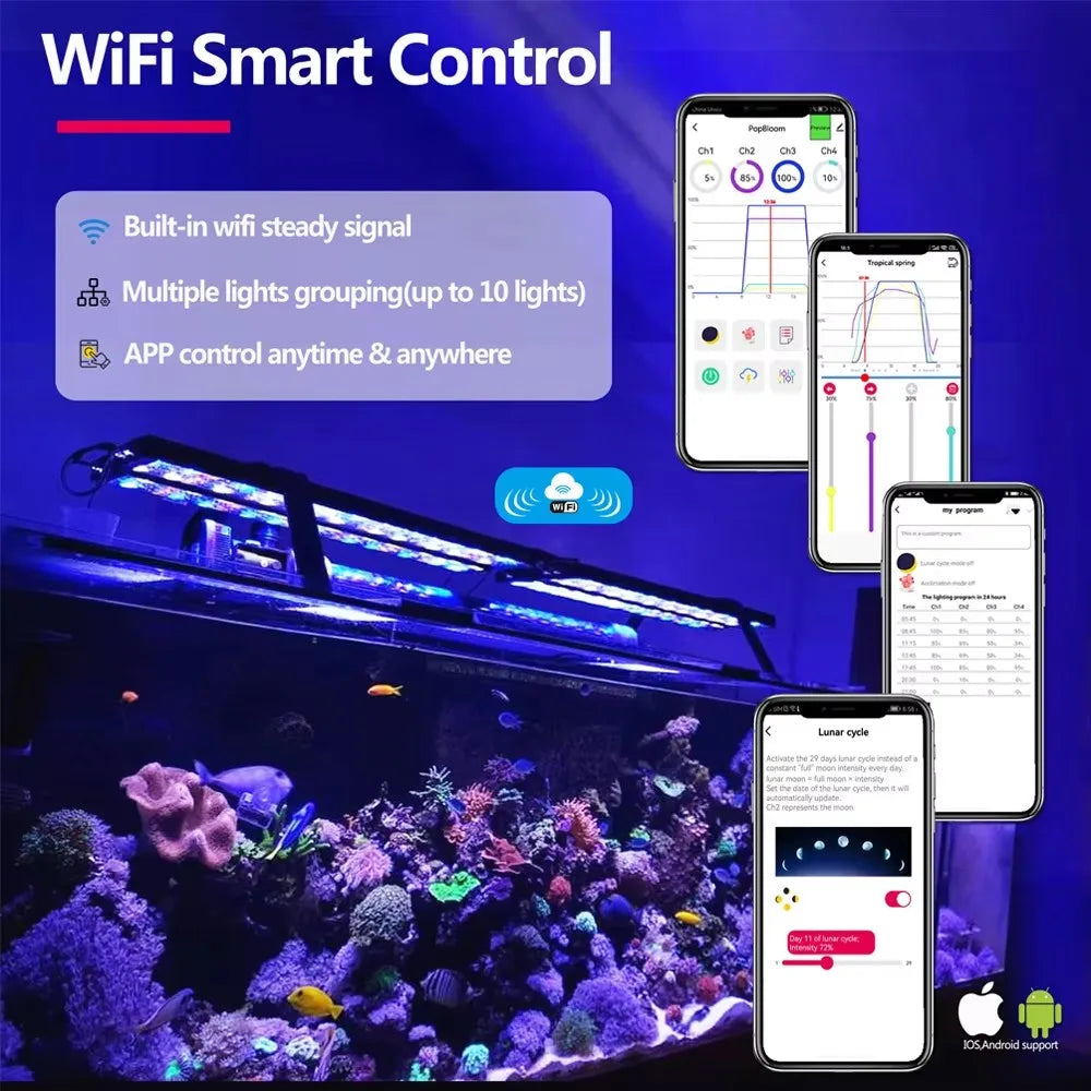 PopBloom WiFi Marine Aquarium Light Full Spectrum LED Lamp