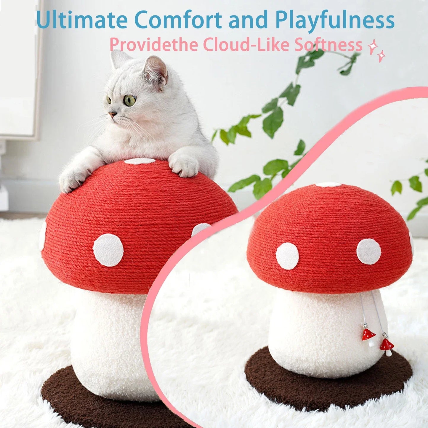 Mushroom-Shaped Sisal Cat Scratching Post Durable And Easy To Assemble