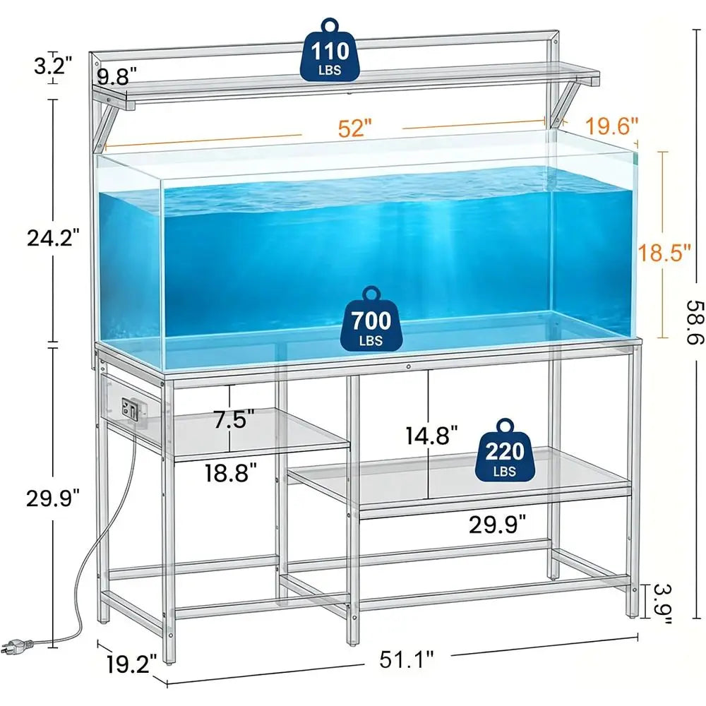 Sturdy Aquarium Stand With Power Outlet And 6-Leg Support Shelves