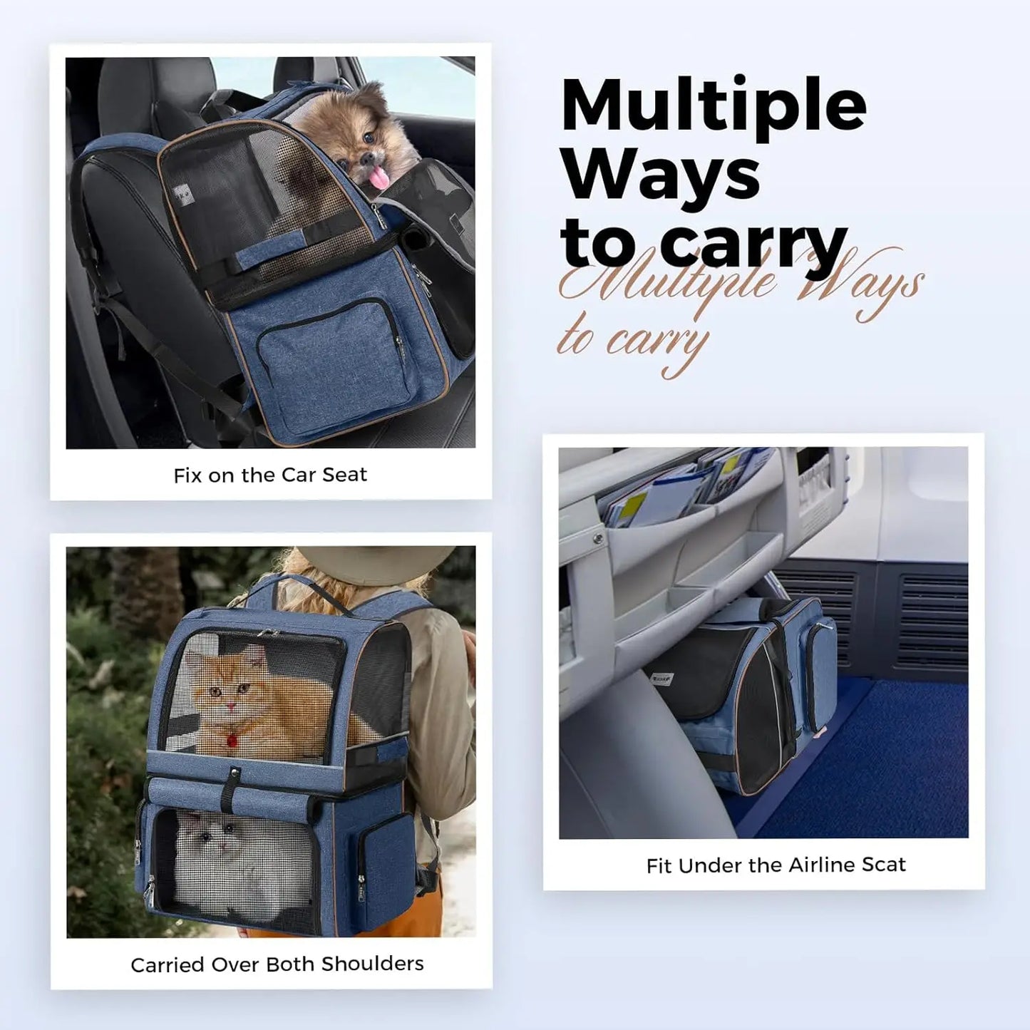 Double-Compartment Cat Backpack Carrier for Two Cats or A Dog