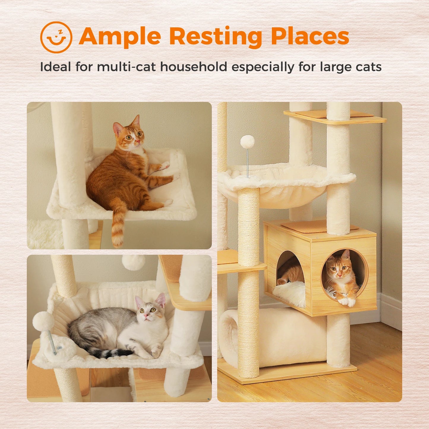 PAWZ Road Wooden Cat Tree With Large Hammock And Scratching Posts