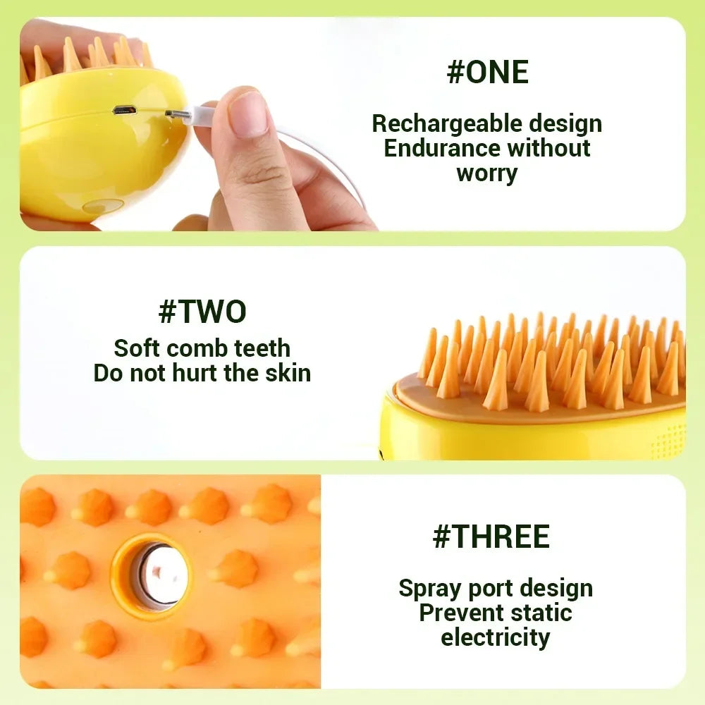 Cat Dog Steamy Brush 3 In 1 Electric Grooming Tool